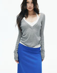 IAMXIAA Deep V-Neck Sheer Knit Sweater