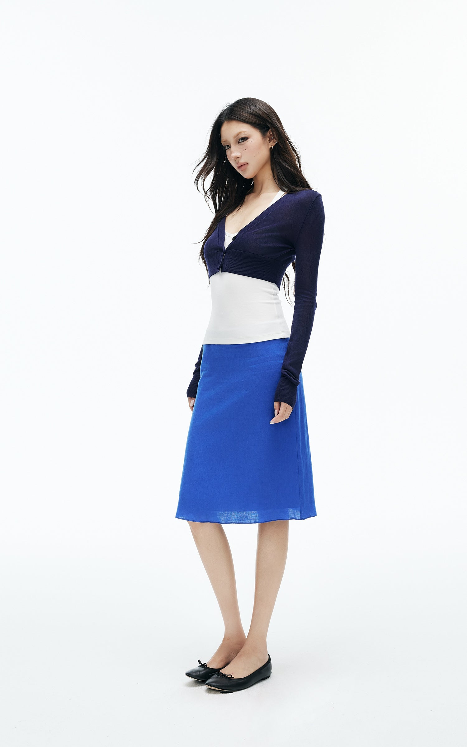 IAMXIAA Cobalt Blue Low-Rise Midi Skirt