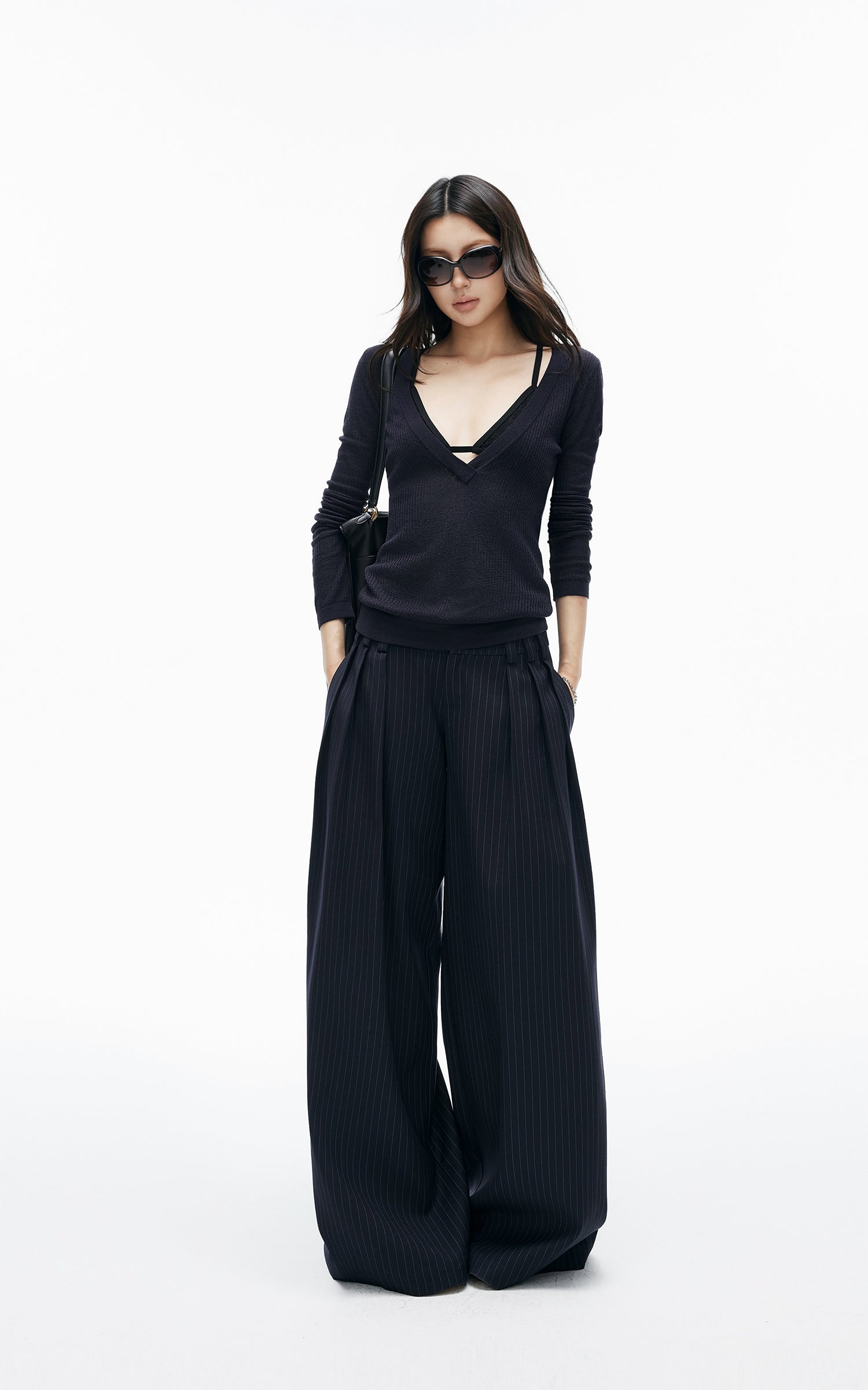 IAMXIAA Deep V-Neck Sheer Knit Sweater