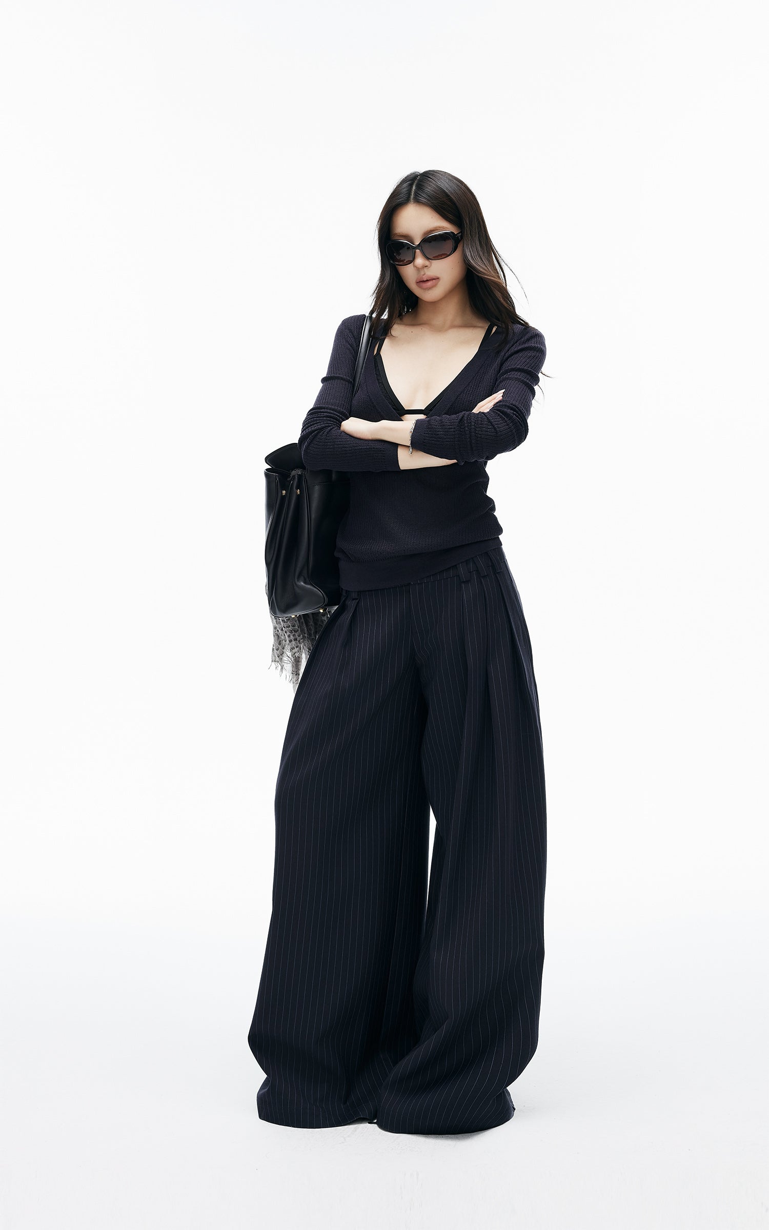 IAMXIAA Deep V-Neck Sheer Knit Sweater