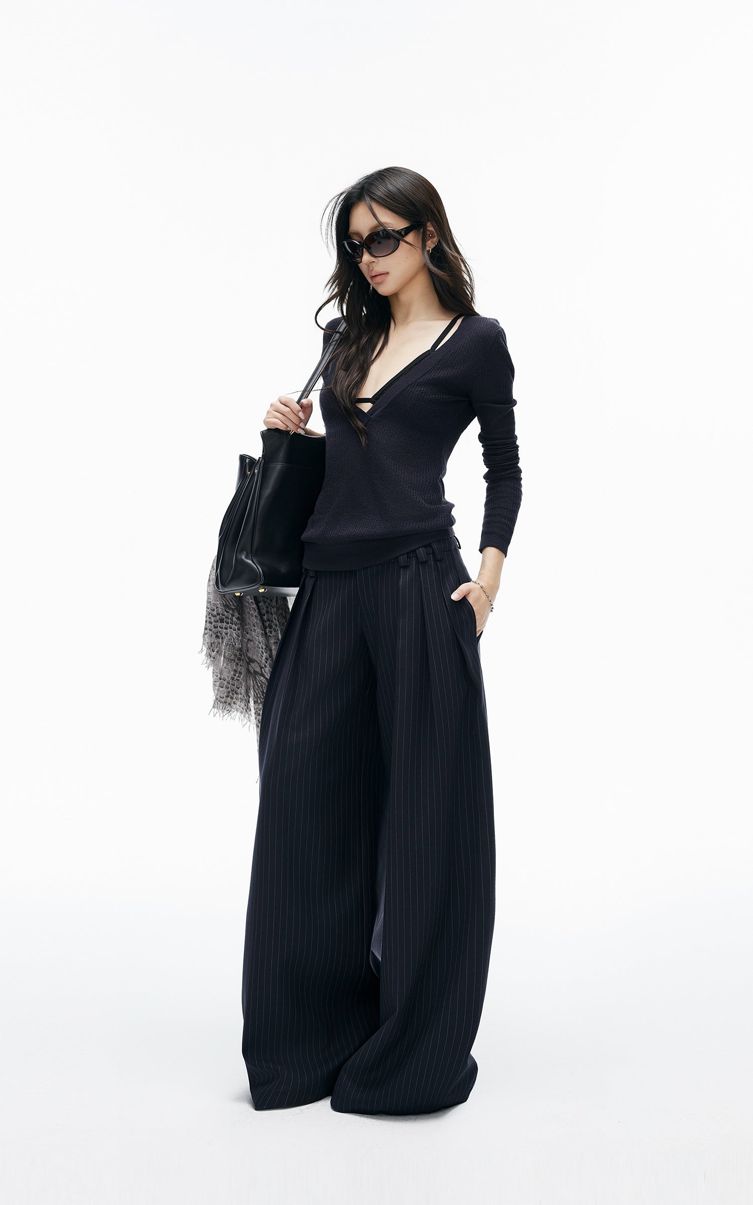 IAMXIAA Pinstripe Oversized Wide-Leg Trousers