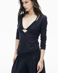 IAMXIAA Deep V-Neck Sheer Knit Sweater
