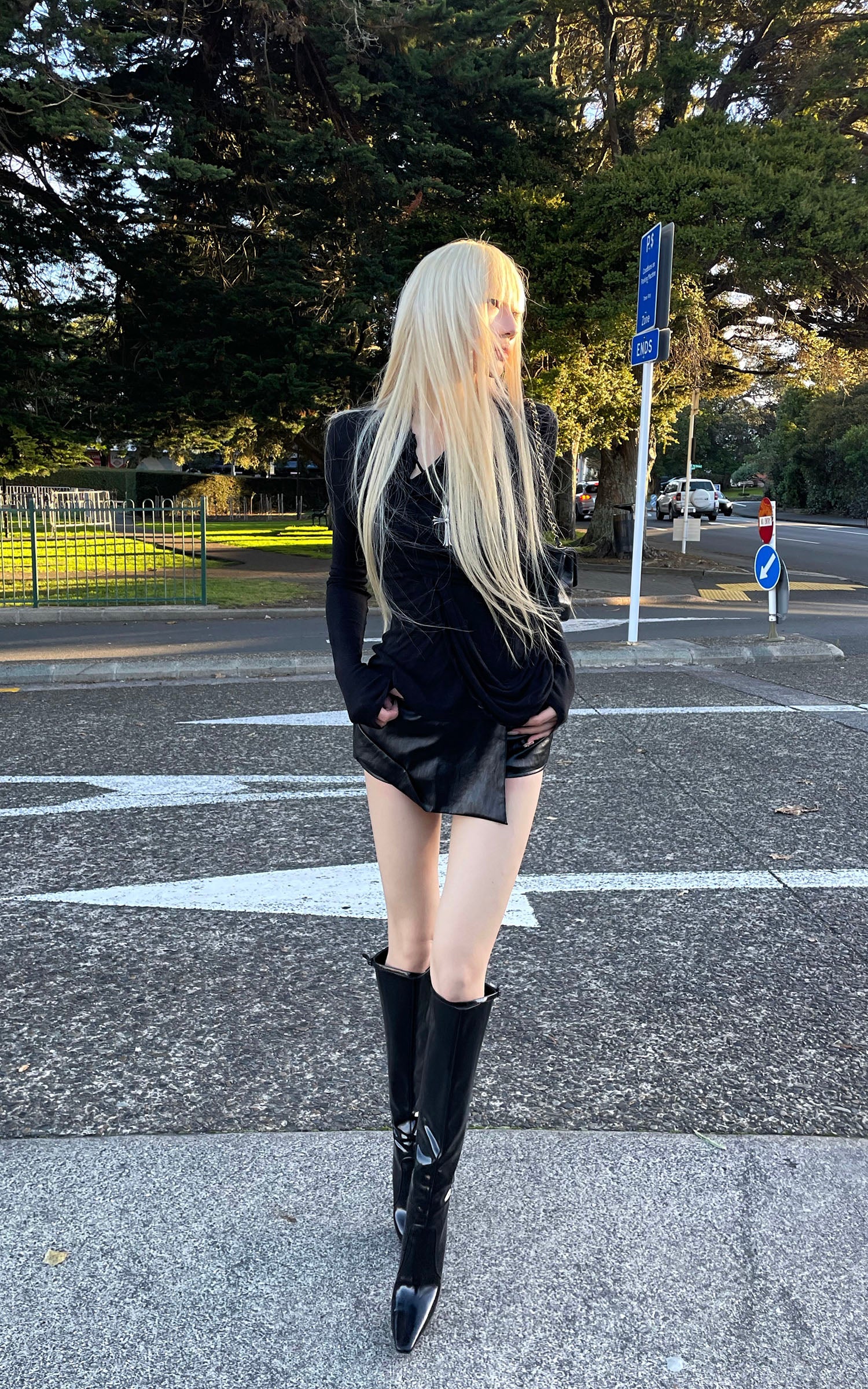 Rase le sol Asymmetric Wrap Leather Skort