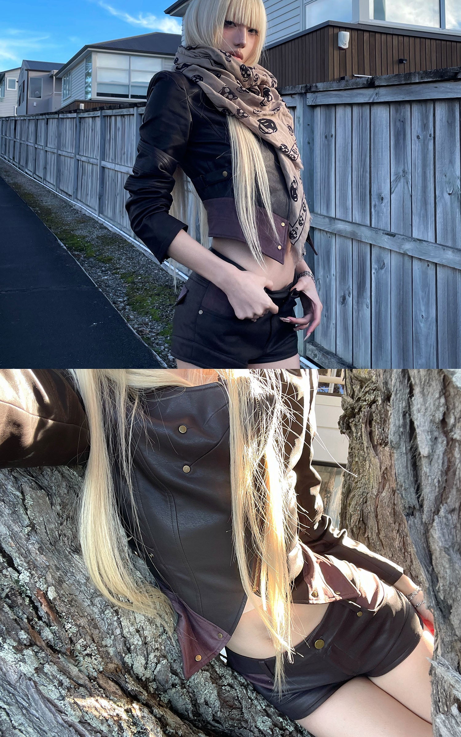 Rase le sol Veste en cuir à panneaux asymétriques &amp; Short Ensemble