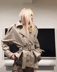 Rase le sol Belted Double-Breasted Sculpted Trench Jacket