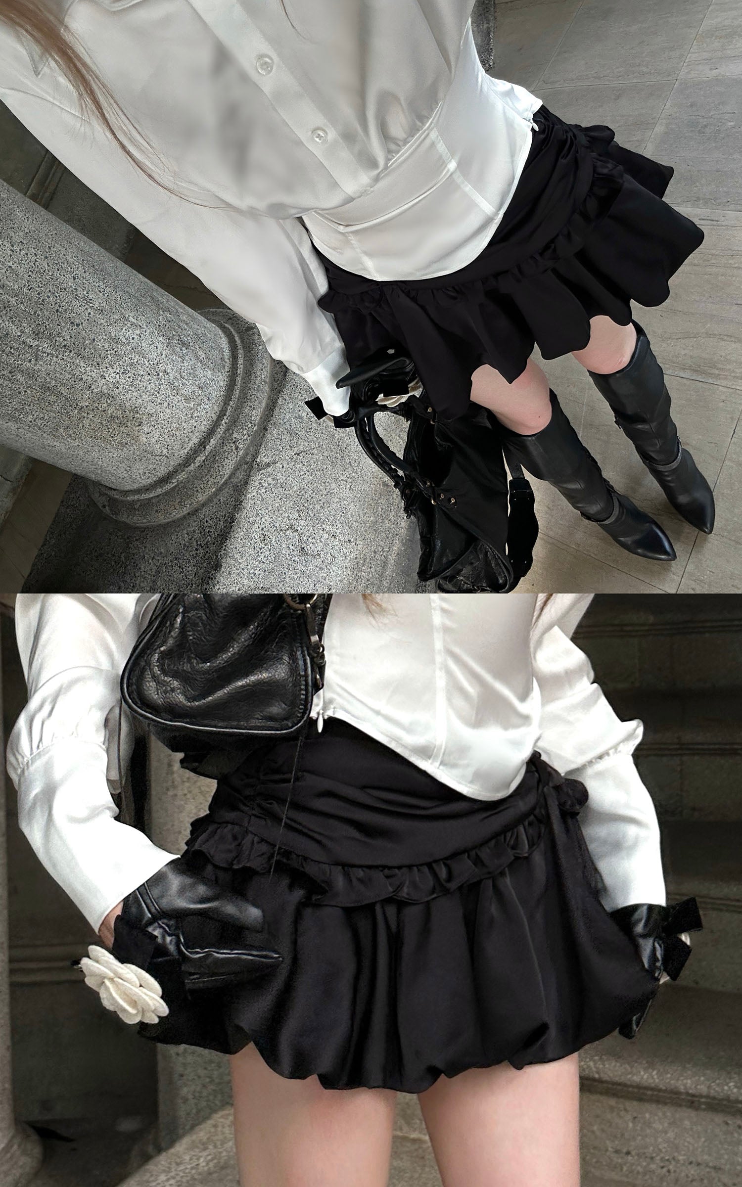 Rase le sol Ruched Ruffle Bubble Mini Skirt
