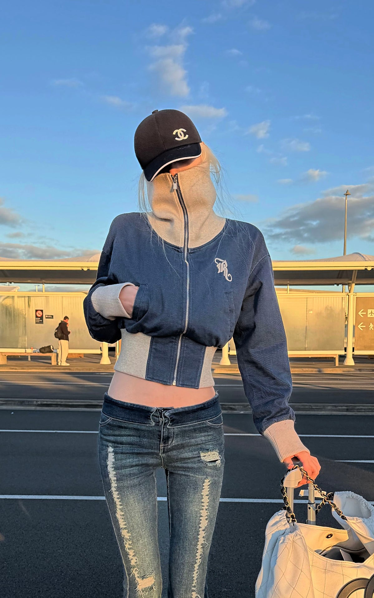 Rase le sol Sculpted High-Neck Corset Denim Jacket