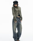 IAMXIAA Vintage Wash Grommet Baggy Jeans