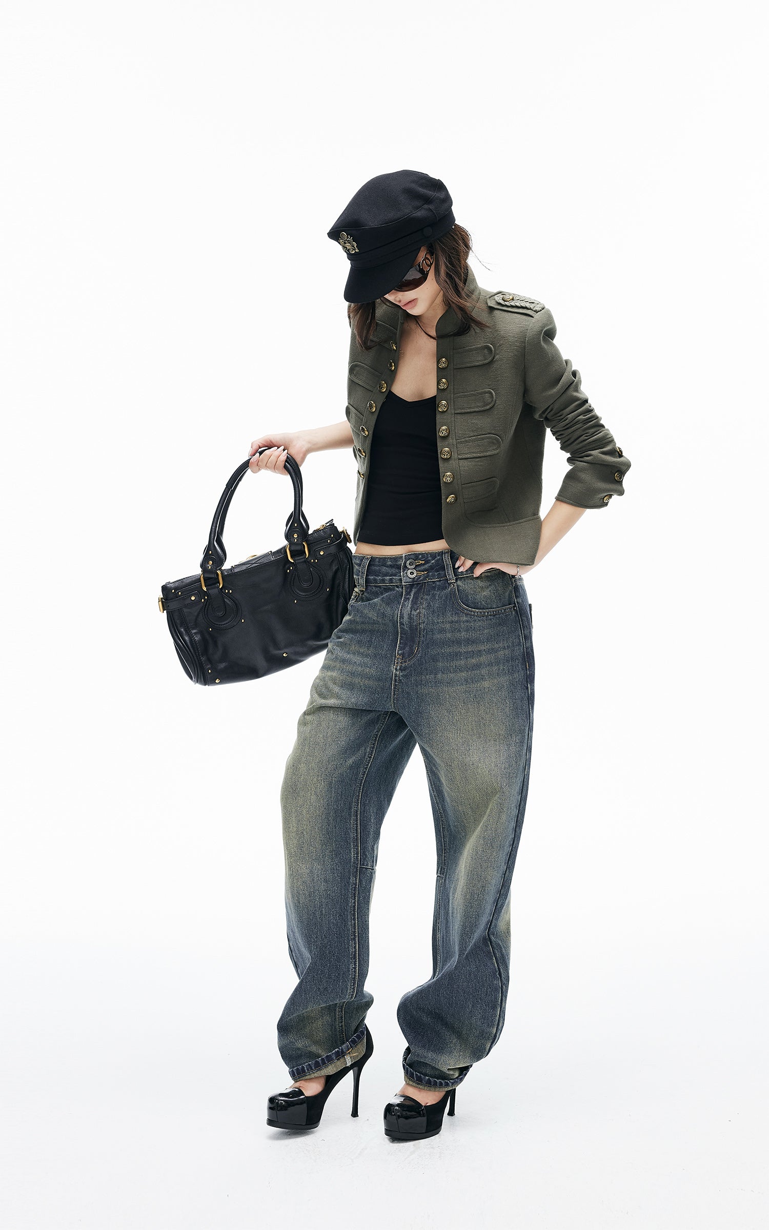 IAMXIAA Vintage Wash Grommet Baggy Jeans