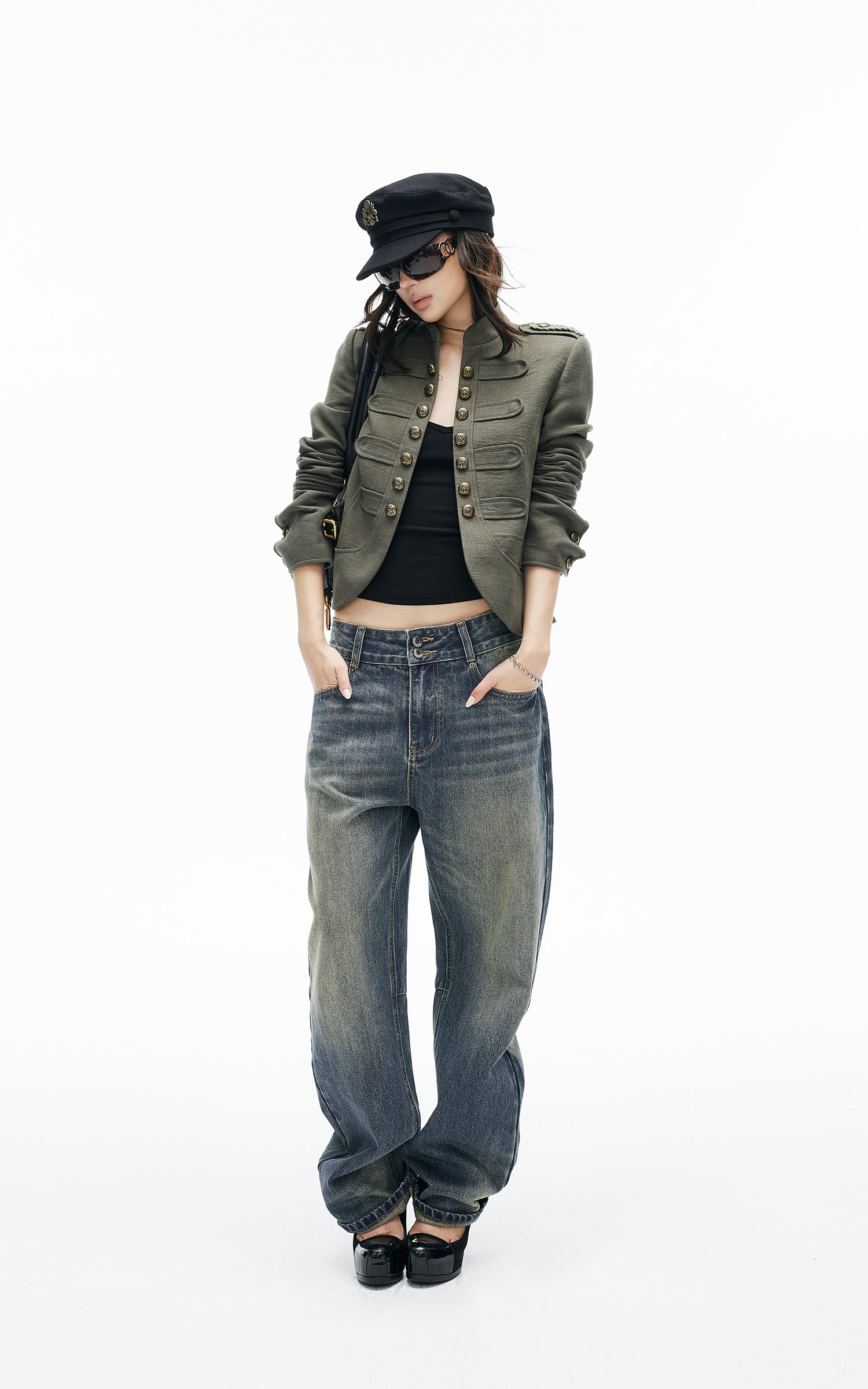 IAMXIAA Vintage Wash Grommet Baggy Jeans