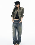 IAMXIAA Vintage Wash Grommet Baggy Jeans