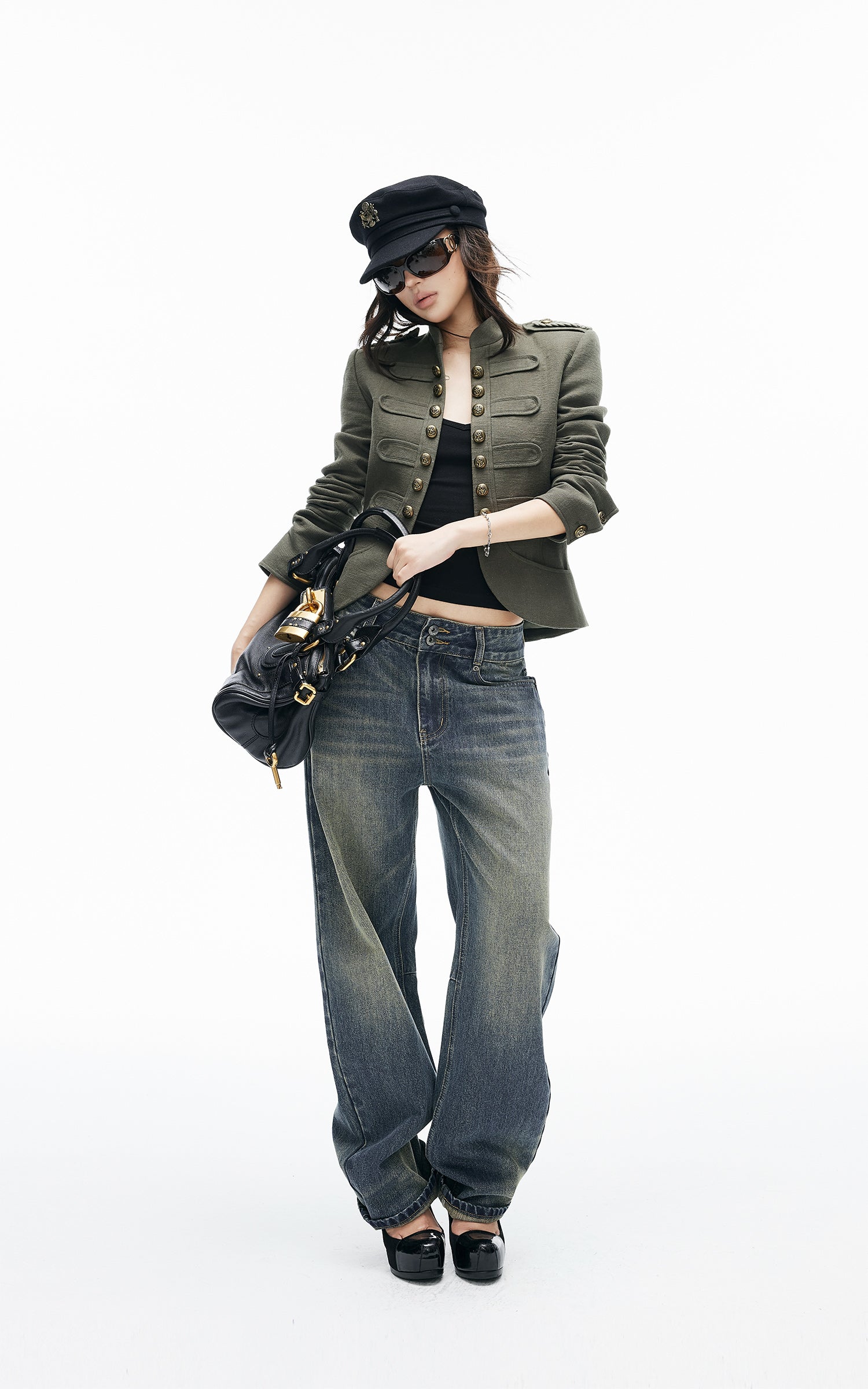 IAMXIAA Vintage Wash Grommet Baggy Jeans