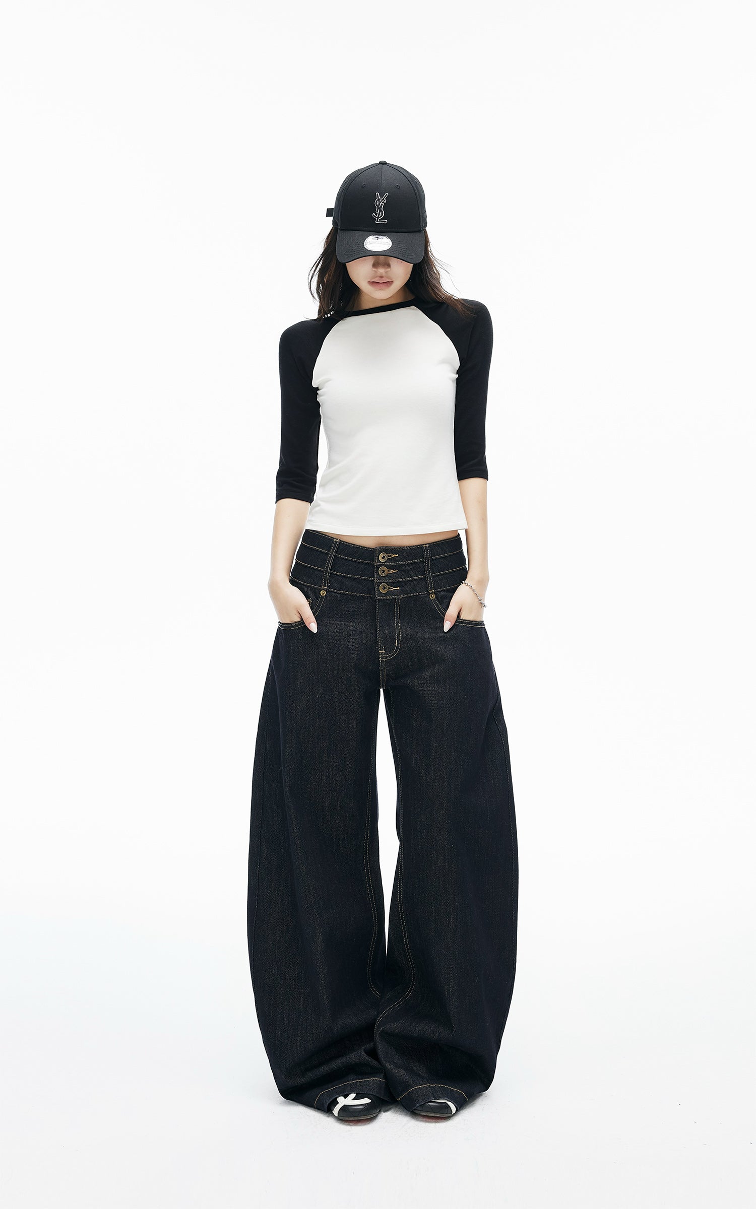 IAMXIAA Triple-Waist Wide-Leg Denim Jeans