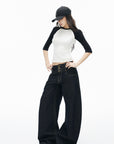 IAMXIAA Triple-Waist Wide-Leg Denim Jeans