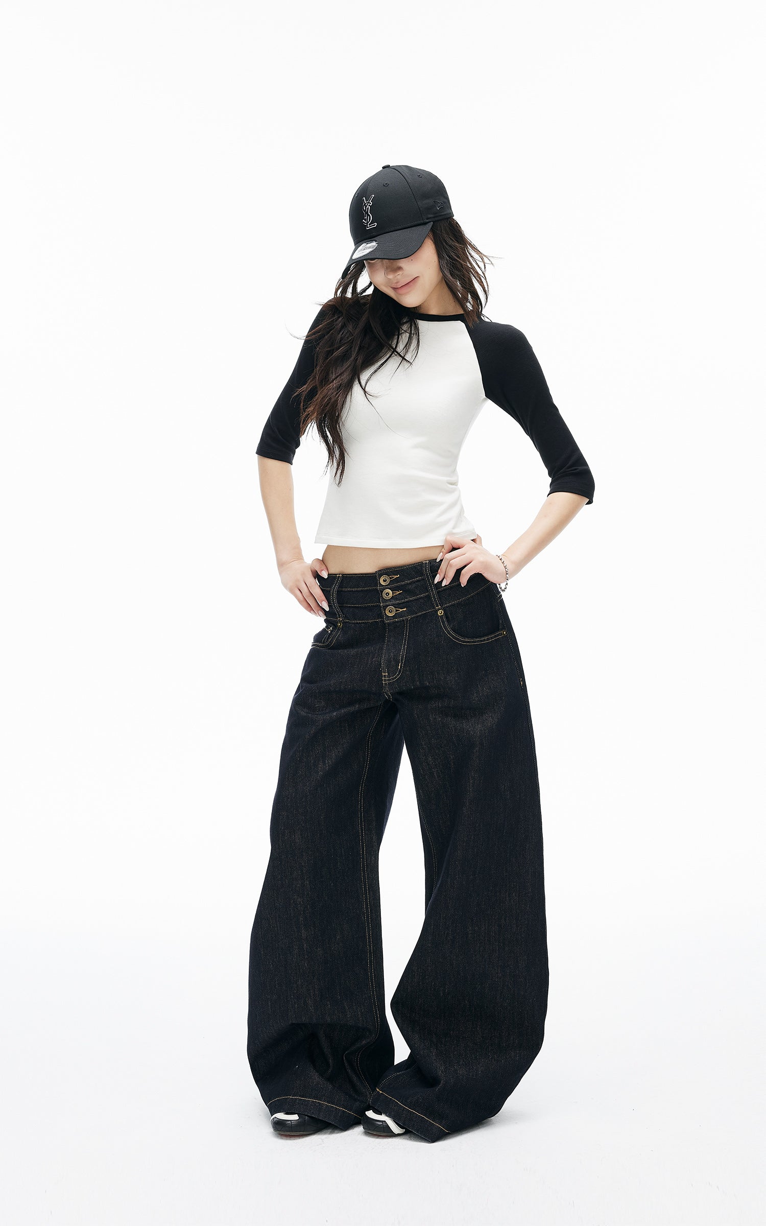 IAMXIAA Triple-Waist Wide-Leg Denim Jeans
