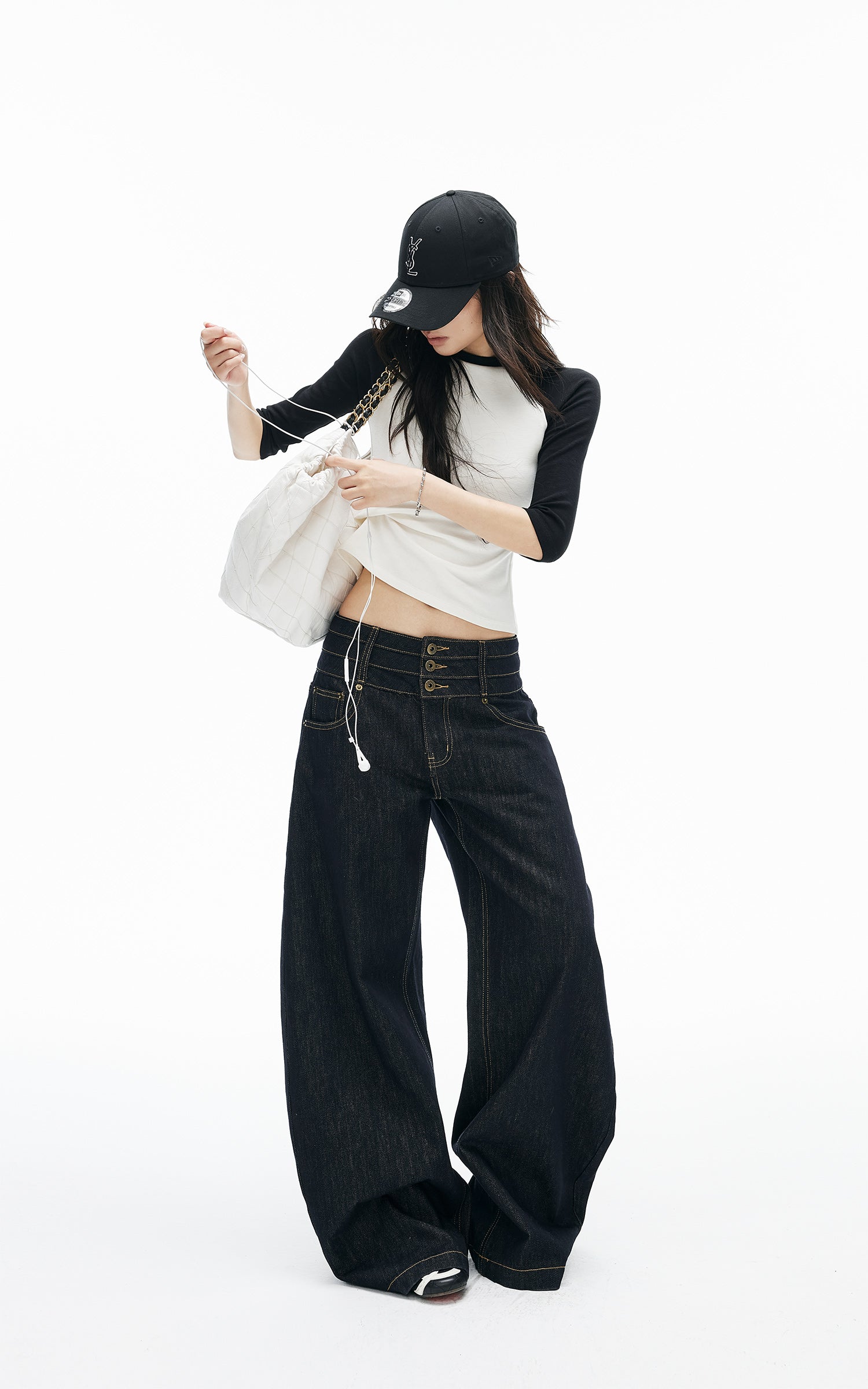IAMXIAA Triple-Waist Wide-Leg Denim Jeans