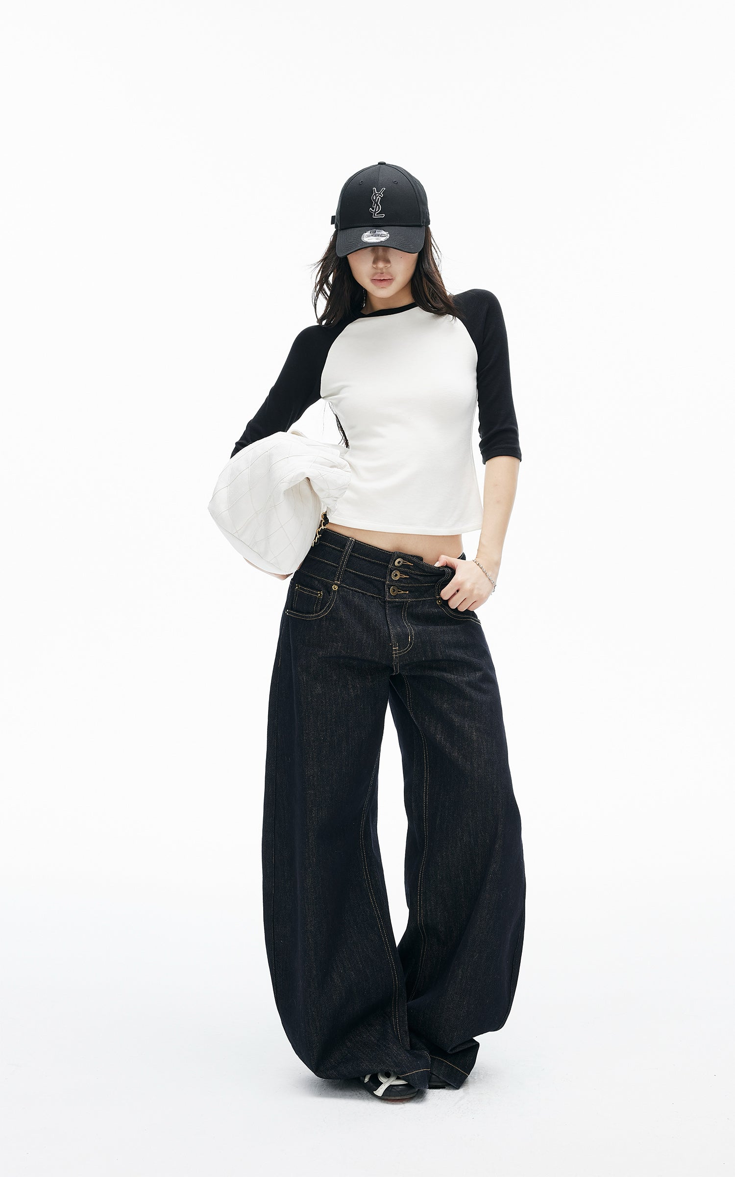 IAMXIAA Triple-Waist Wide-Leg Denim Jeans
