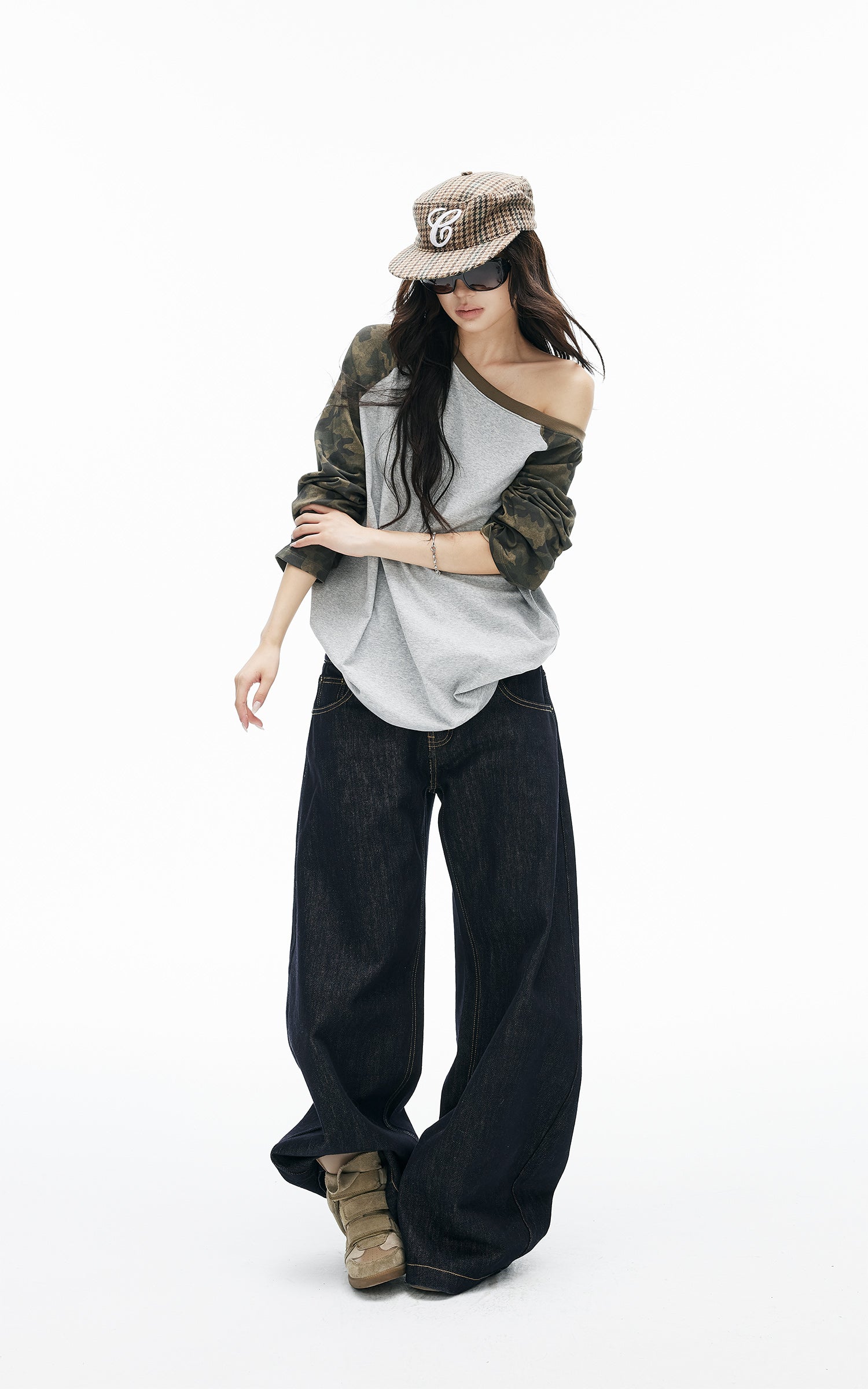 IAMXIAA Triple-Waist Wide-Leg Denim Jeans