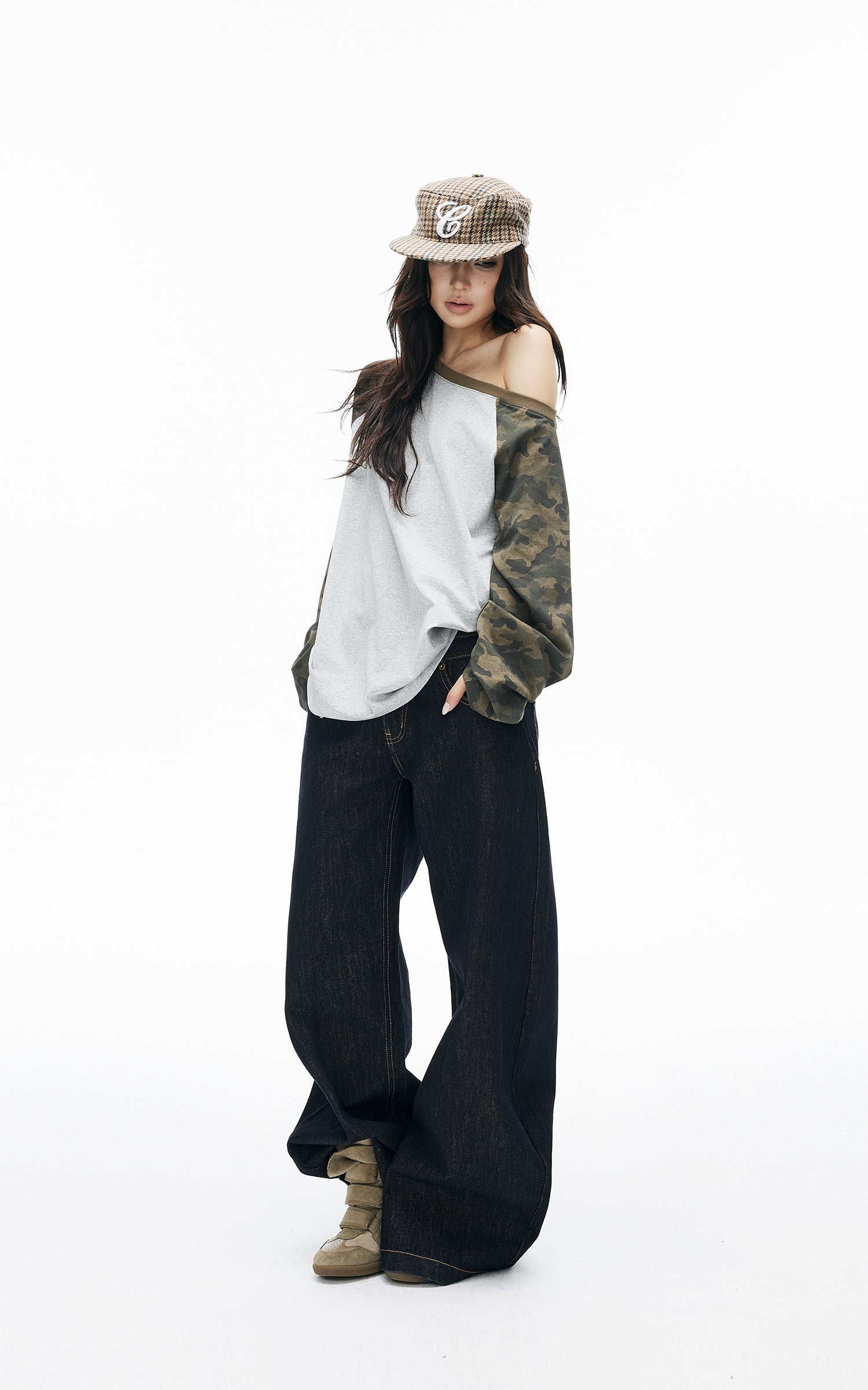 IAMXIAA Triple-Waist Wide-Leg Denim Jeans