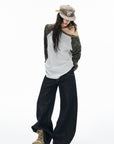 IAMXIAA Camo Sleeve Off-Shoulder Raglan T-Shirt