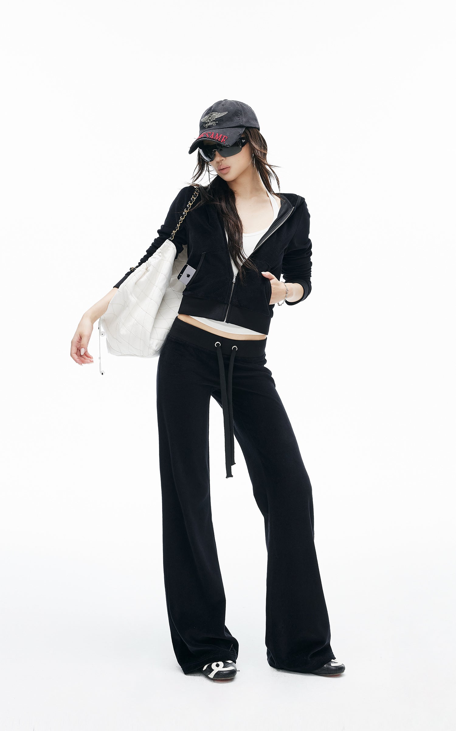 IAMXIAA Velour Zip-Up Hoodie &amp; Wide-Leg Pants Set