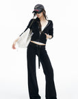 IAMXIAA Velour Zip-Up Hoodie & Wide-Leg Pants Set