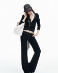 IAMXIAA Velour Zip-Up Hoodie & Wide-Leg Pants Set