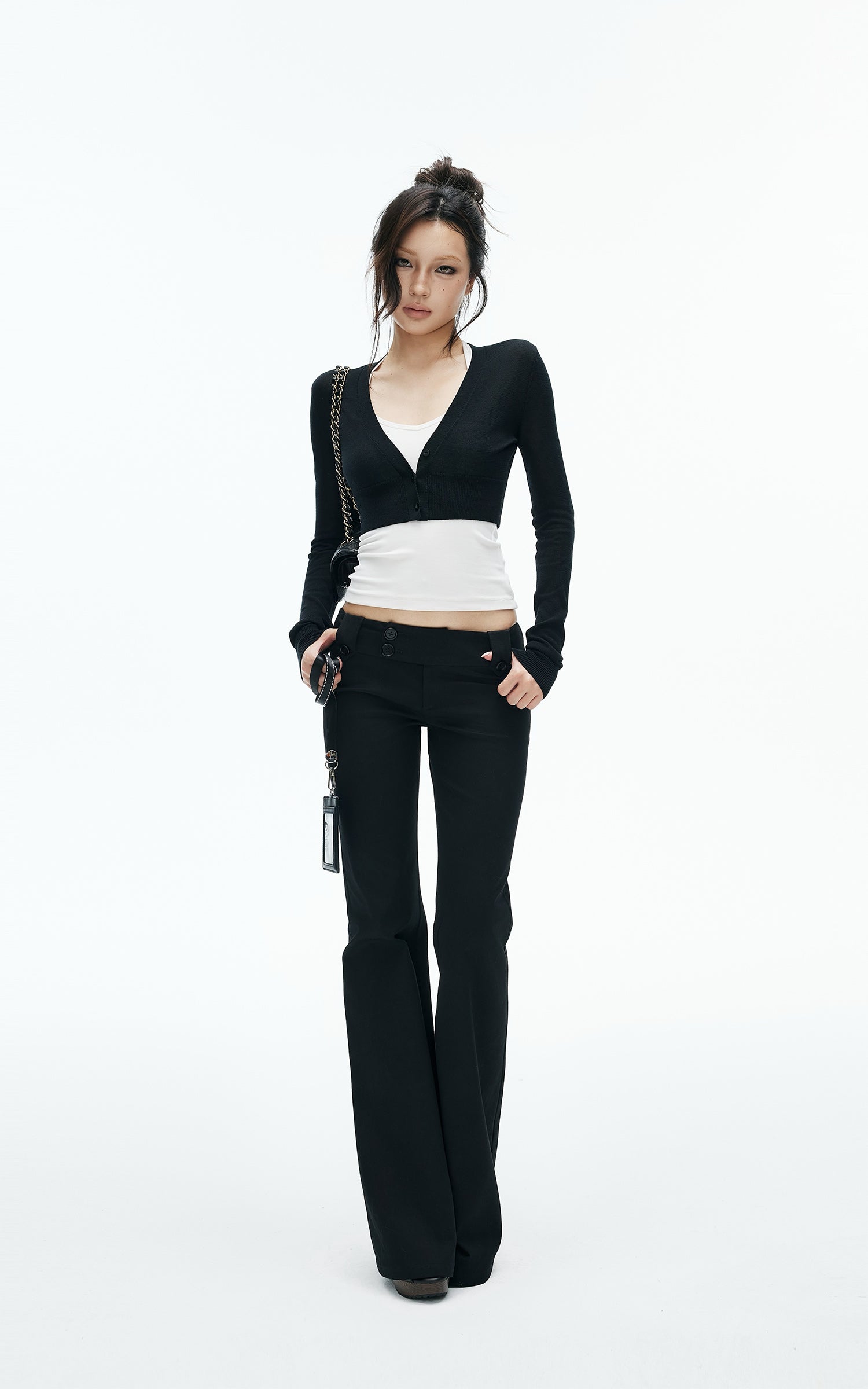 IAMXIAA Sheer V-Neck Cropped Knit Cardigan