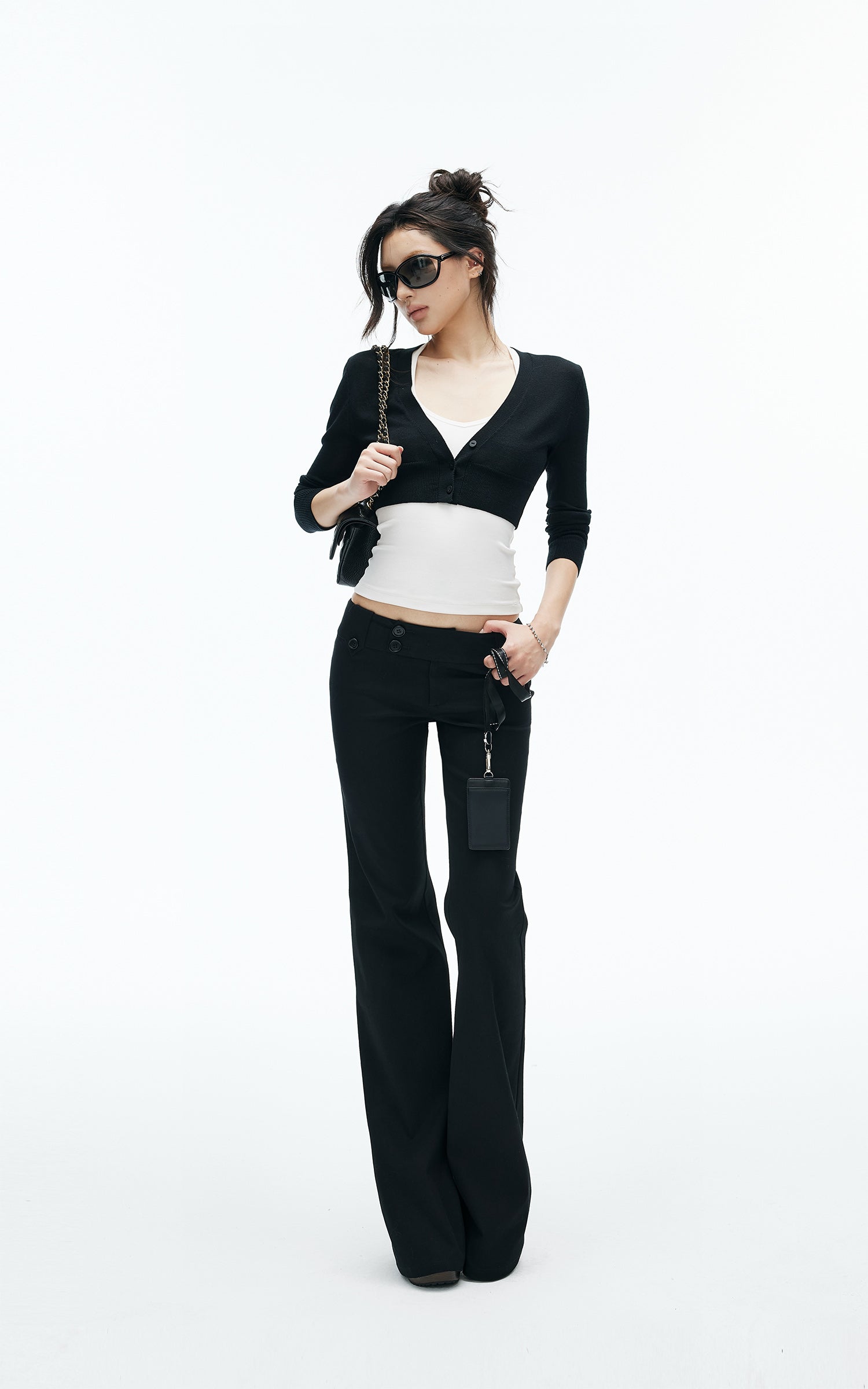 IAMXIAA Sheer V-Neck Cropped Knit Cardigan