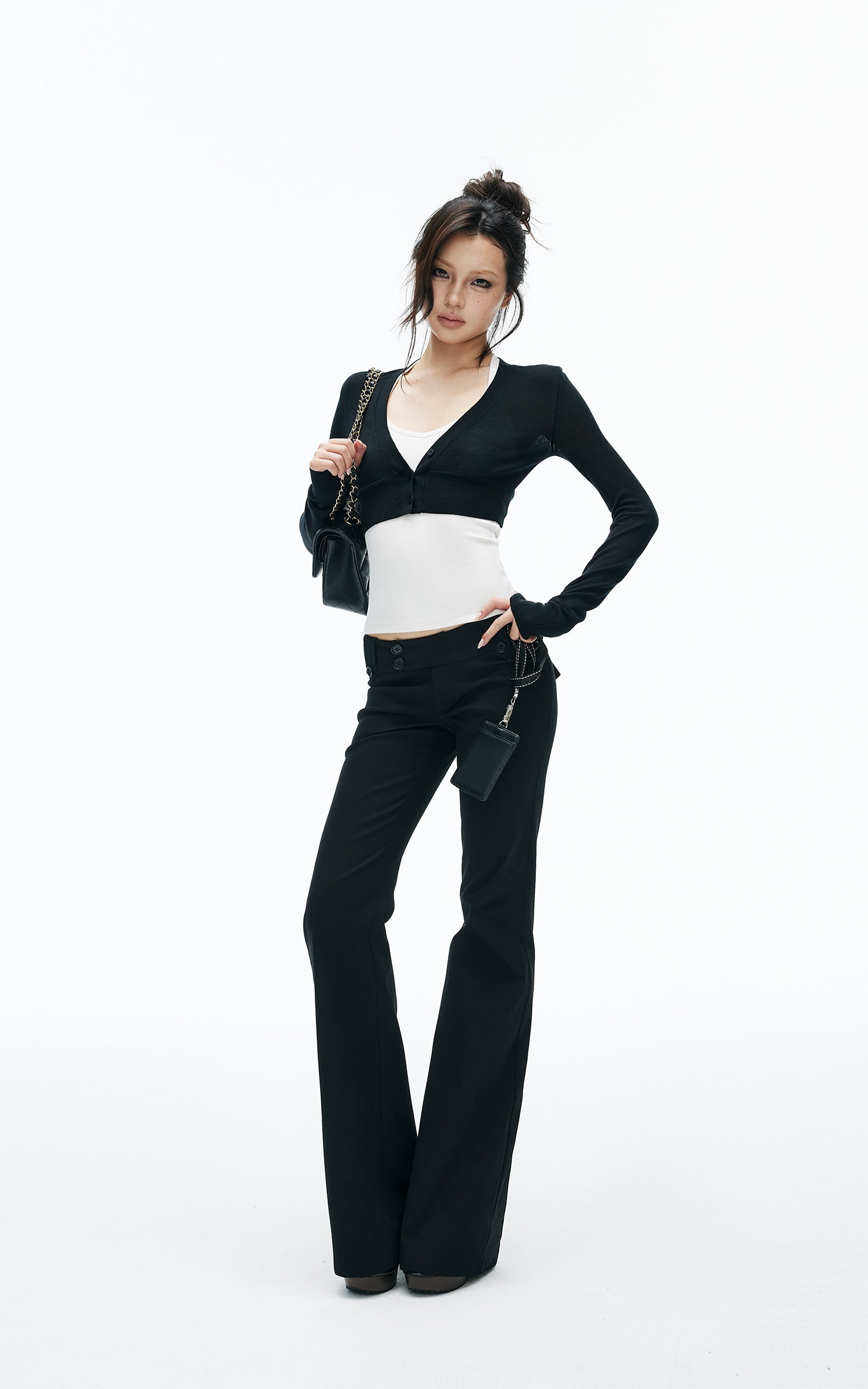 IAMXIAA Sheer V-Neck Cropped Knit Cardigan