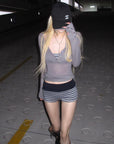 Rase le sol Layered Henley Knit Top, Racerback Tank & Striped Micro Shorts Set