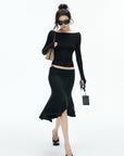 IAMXIAA Off-Shoulder Slim Long Sleeve Knit Top