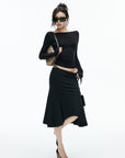 IAMXIAA Off-Shoulder Slim Long Sleeve Knit Top