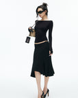 IAMXIAA Off-Shoulder Slim Long Sleeve Knit Top
