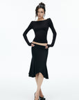 IAMXIAA Off-Shoulder Slim Long Sleeve Knit Top