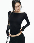 IAMXIAA Off-Shoulder Slim Long Sleeve Knit Top