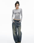 IAMXIAA Vintage Wash Grommet Baggy Jeans