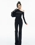 IAMXIAA Knock It Off Studded One-Shoulder Long Sleeve Tee