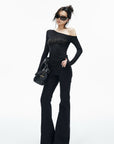 IAMXIAA Knock It Off Studded One-Shoulder Long Sleeve Tee