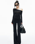 IAMXIAA Knock It Off Studded One-Shoulder Long Sleeve Tee