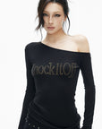 IAMXIAA Knock It Off Studded One-Shoulder Long Sleeve Tee