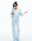 IAMXIAA Velour Zip-Up Hoodie & Wide-Leg Pants Set