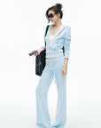 IAMXIAA Velour Zip-Up Hoodie & Wide-Leg Pants Set