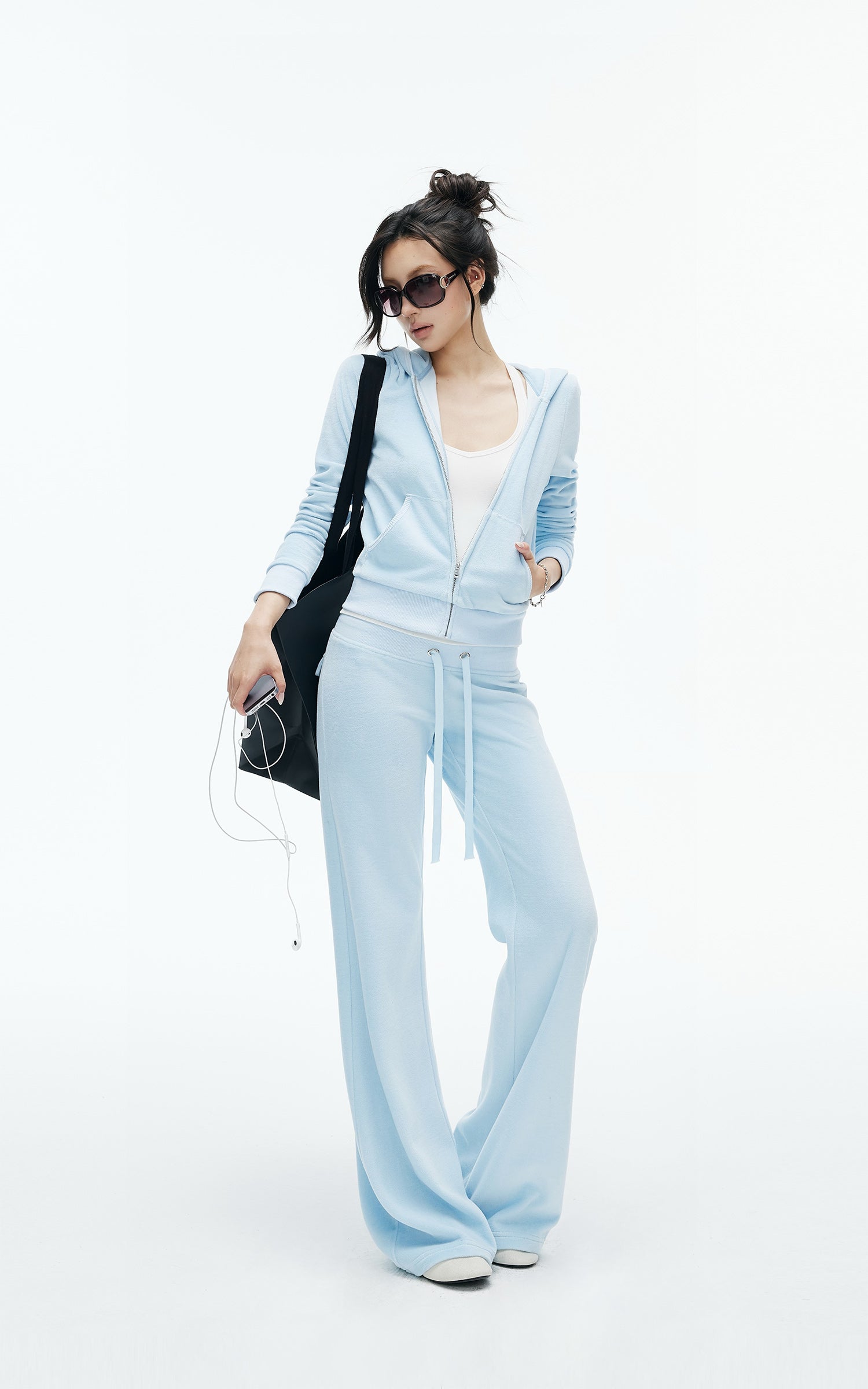 IAMXIAA Velour Zip-Up Hoodie &amp; Wide-Leg Pants Set