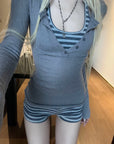 Rase le sol Layered Henley Knit Top, Racerback Tank & Striped Micro Shorts Set