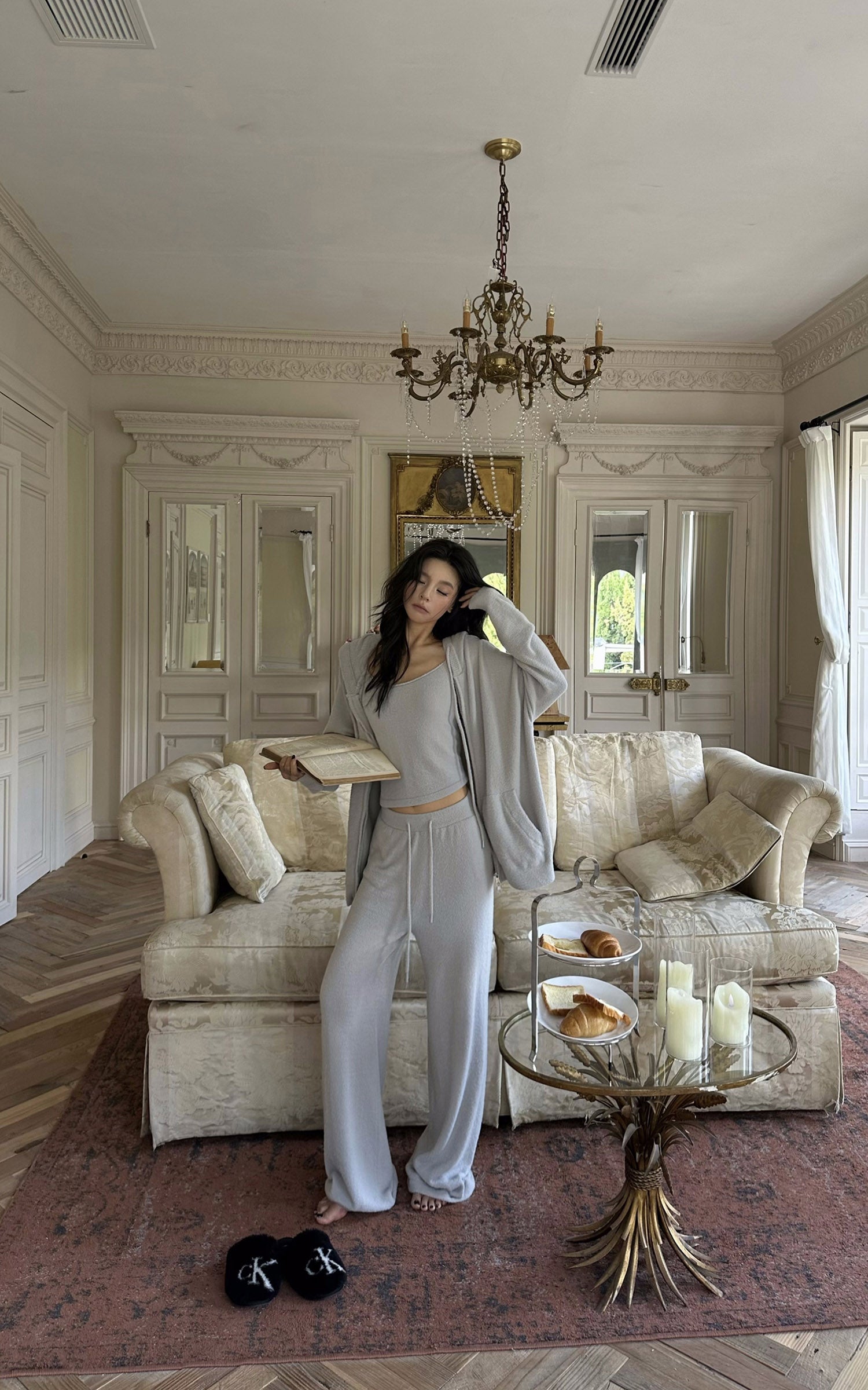 WARDEN EDGE Brushed Knit Hoodie Camisole &amp; Wide-Leg Pants Set