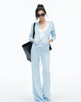 IAMXIAA Velour Zip-Up Hoodie & Wide-Leg Pants Set
