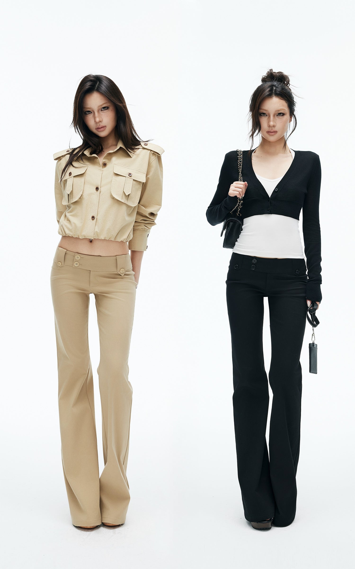 IAMXIAA Low-Rise Button Detail Flared Pants