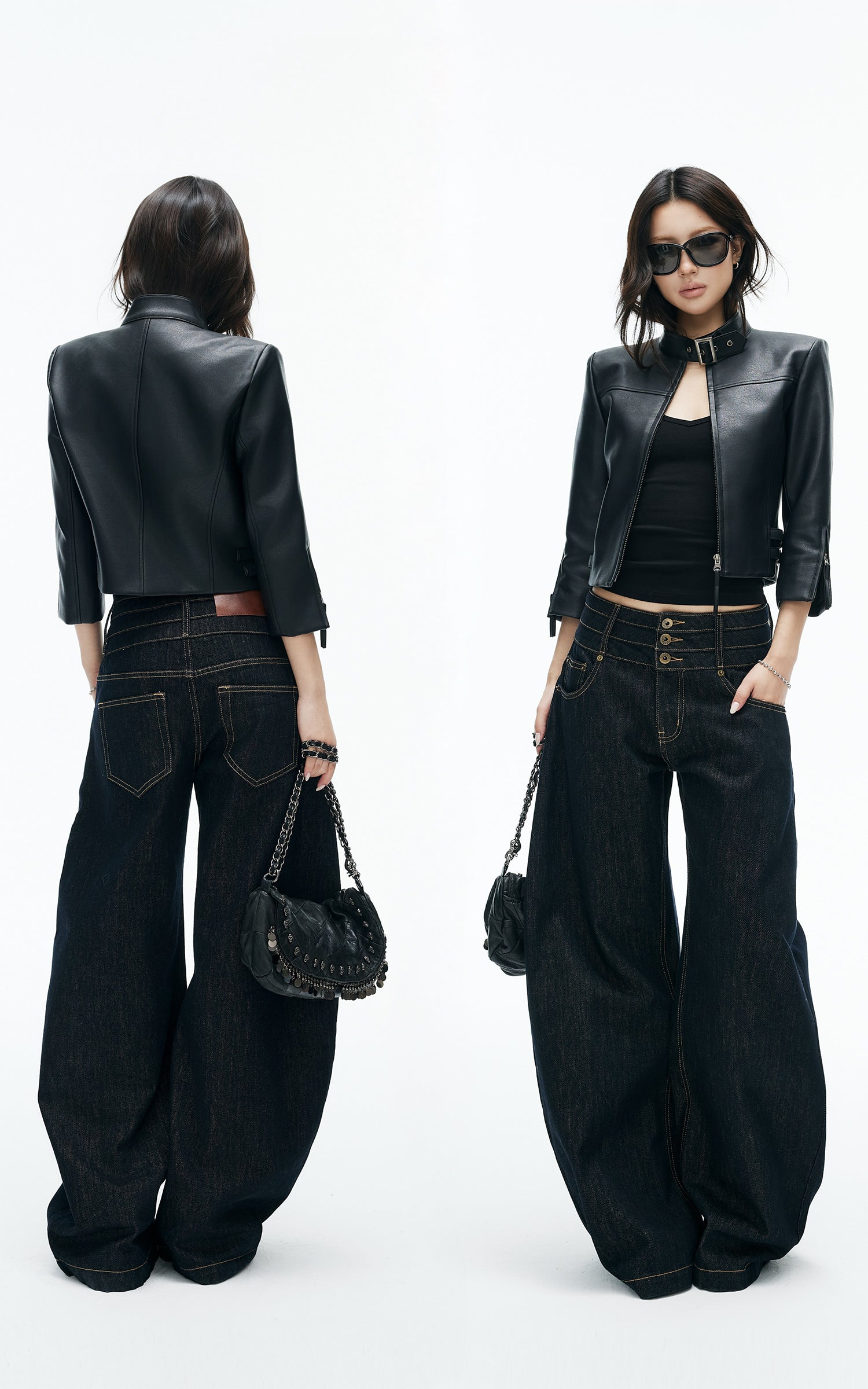 IAMXIAA Buckle-Neck Cropped Faux Leather Jacket