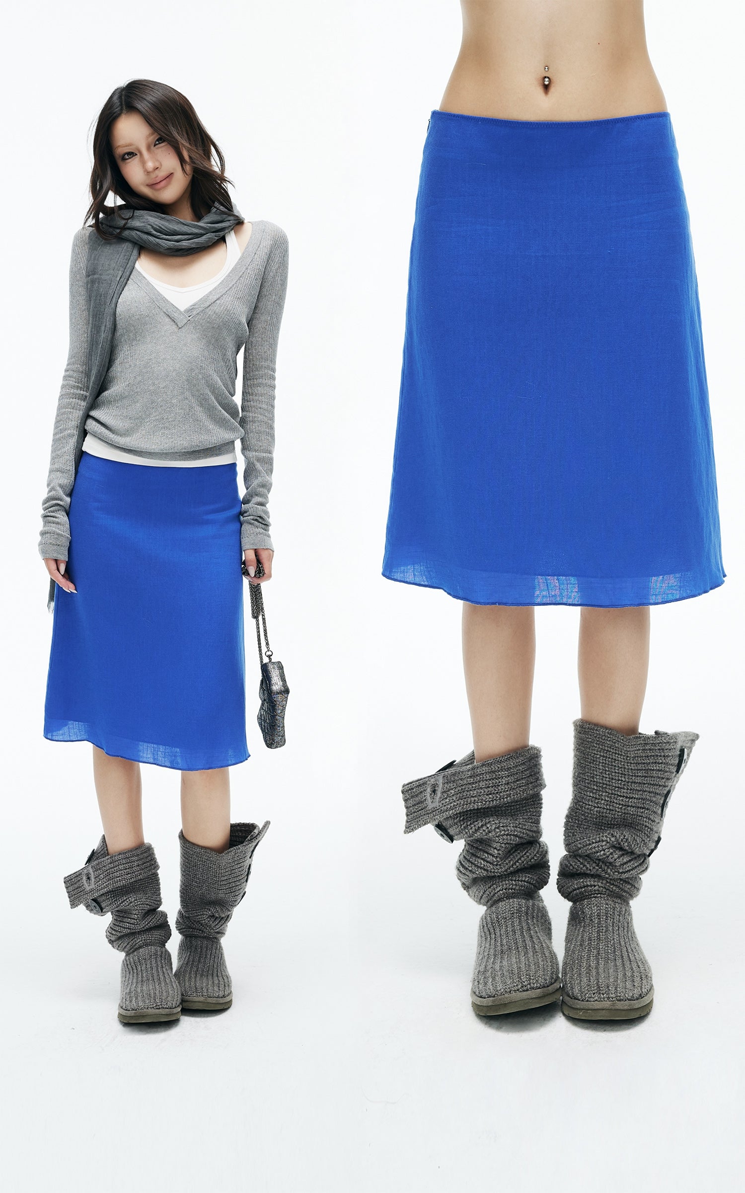 IAMXIAA Cobalt Blue Low-Rise Midi Skirt